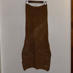 PrettyLittleThing Tan Crochet Maxi Beach Skirt Medium NWT